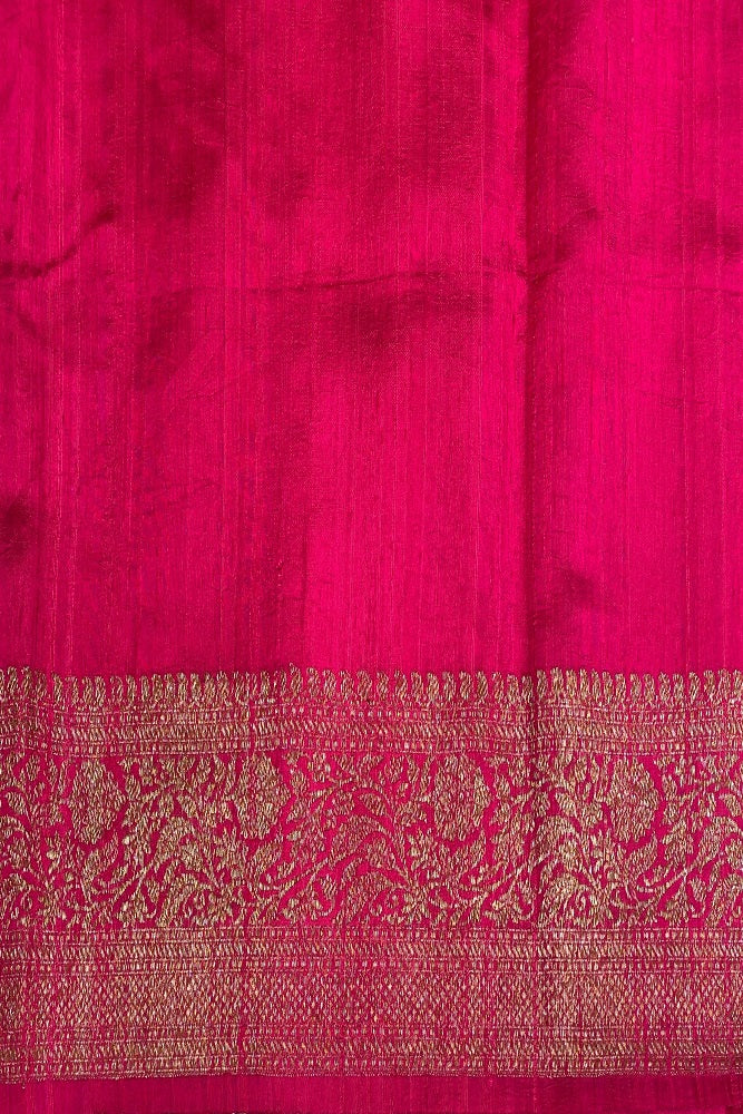 Deep Blue Pure Raw Tussar Banarasi Silk Saree, Hand Woven Motifs With Unstiched Blouse