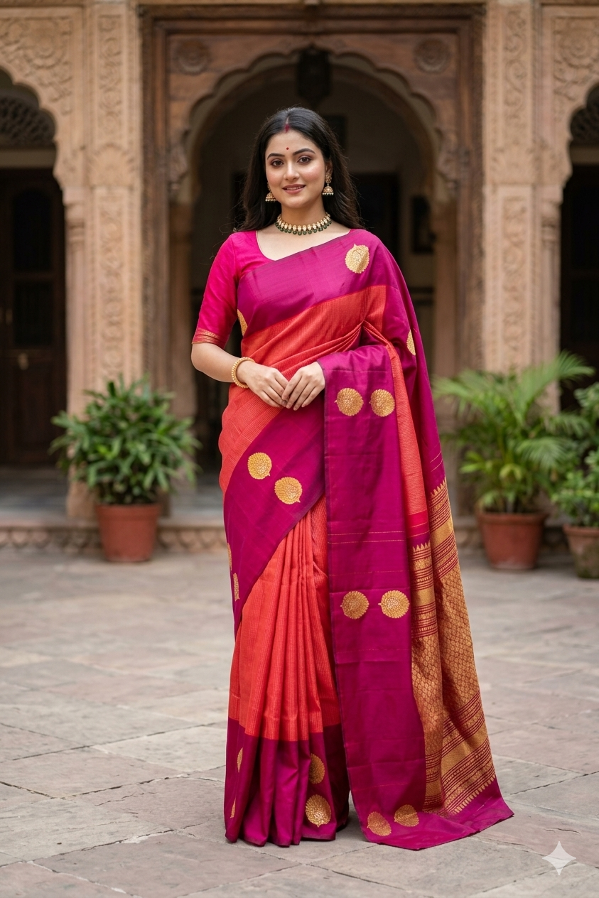 Red Pure Kanjeevaram Silk Saree, With Unstiched Blouse