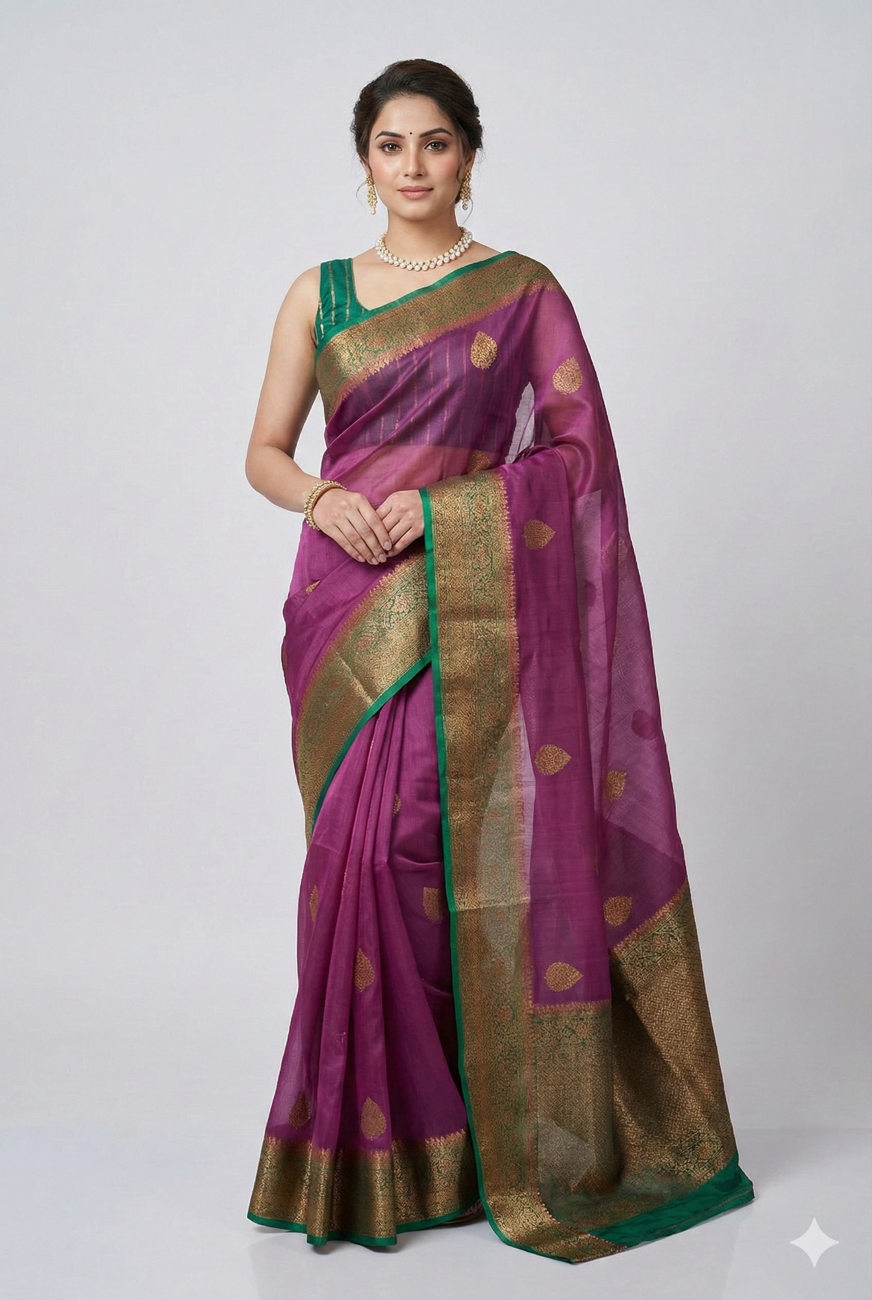 Onion Pink Kora Banarasi Silk Saree, With Unstiched Blouse - Saarang Sarees