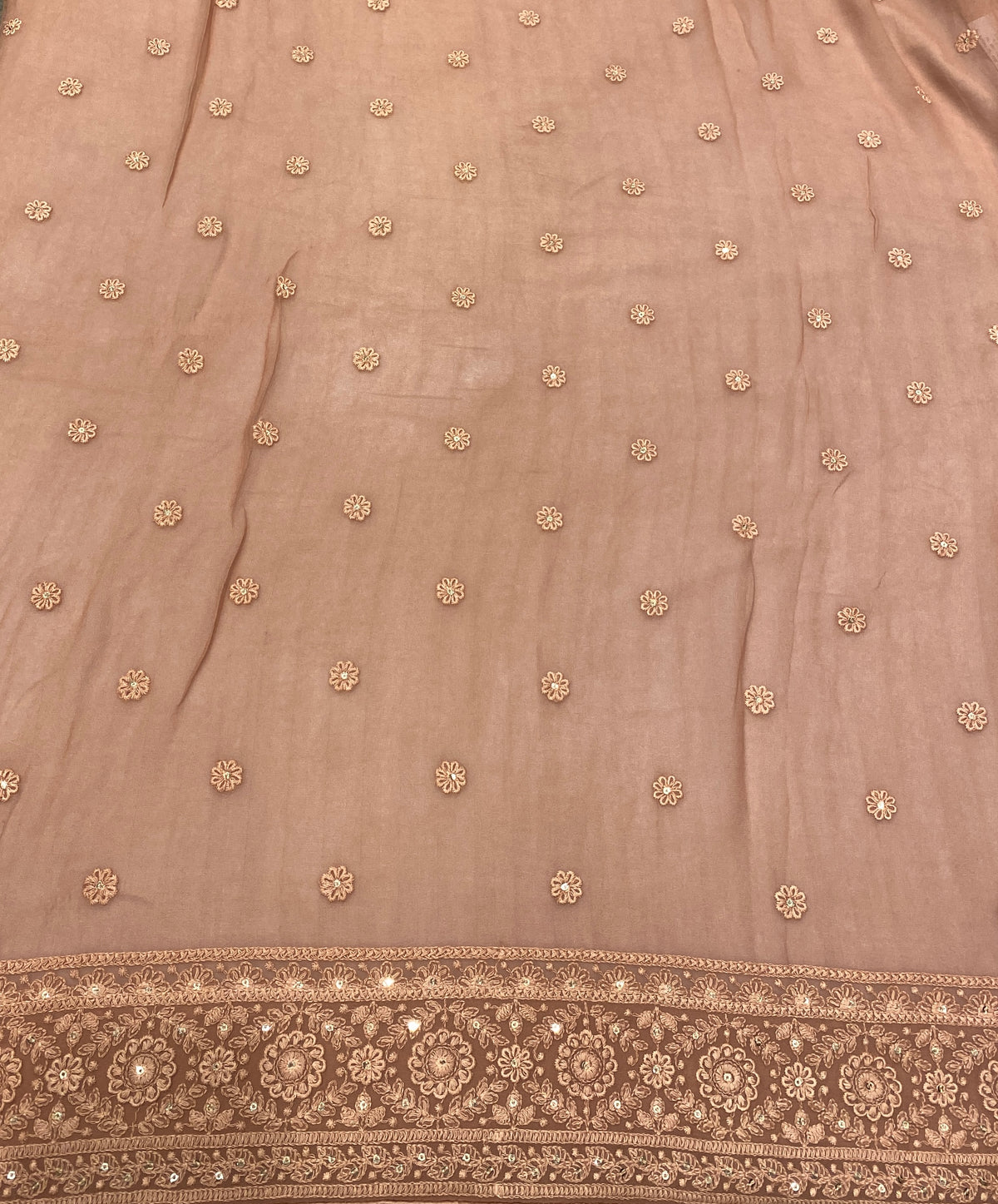 Light Brown Georgette Chikankari Embroidery Saree, With Unstitched Blouse