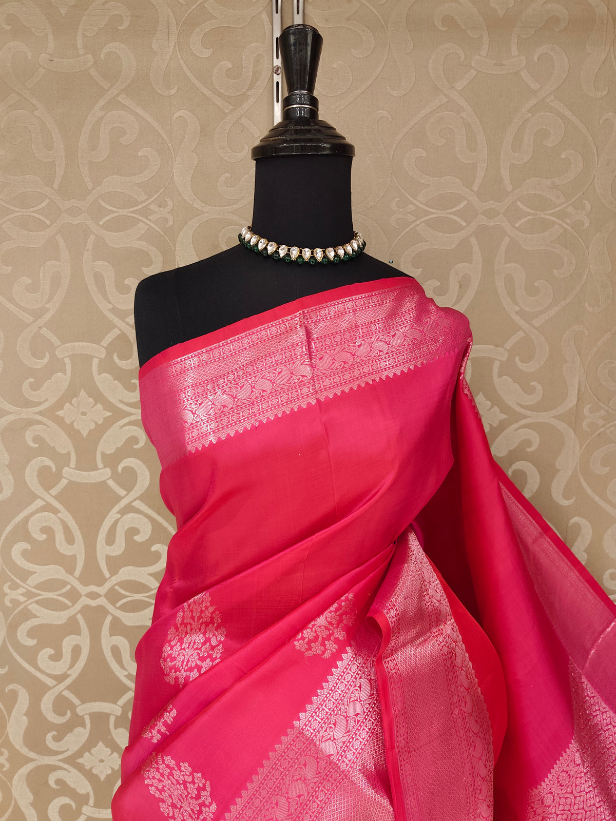 Magenta Pure Kanjeevaram Silk Saree, With Unstiched Blouse