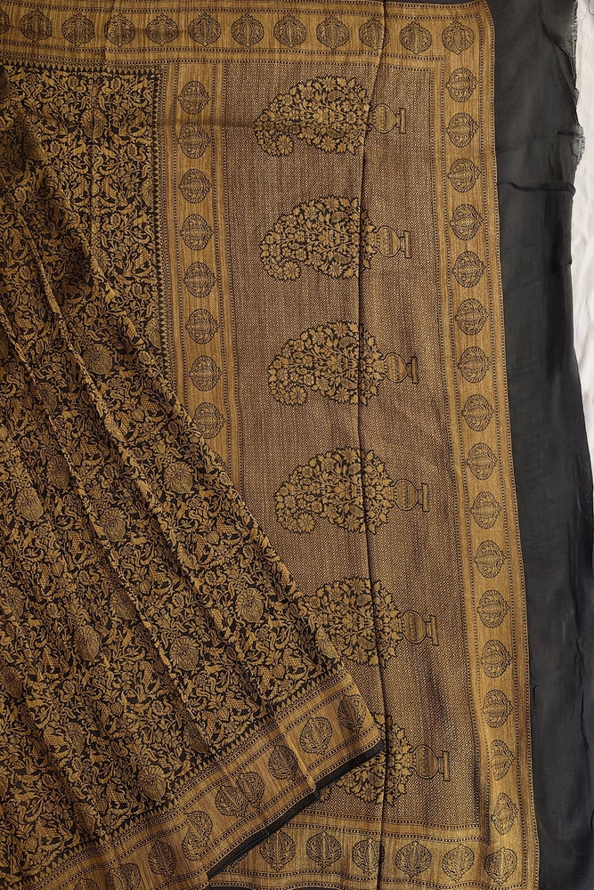 Black Semi Brocade Silk Saree, With Unstiched Blouse
