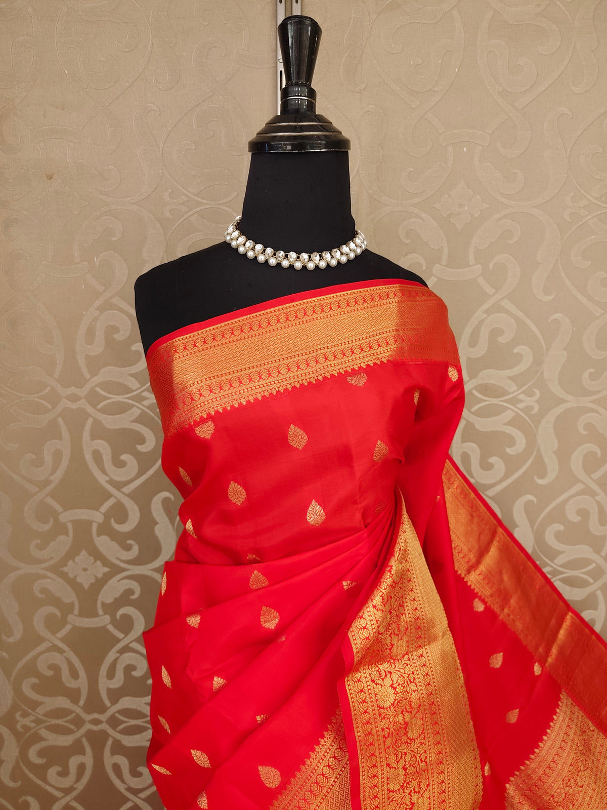 Cherry Red Pure Kanjeevaram Silk Saree, With Unstiched Blouse