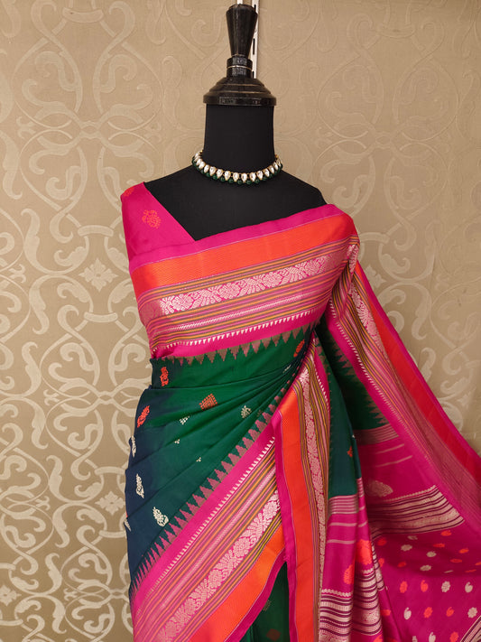 Bottle Green Gadwal Silk Sarees With Unstiched Blouse