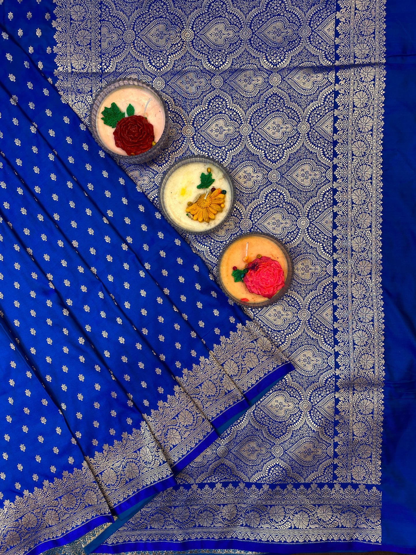 Indigo Blue Semi Mashru Katan Silk Saree, With Unstiched Blouse