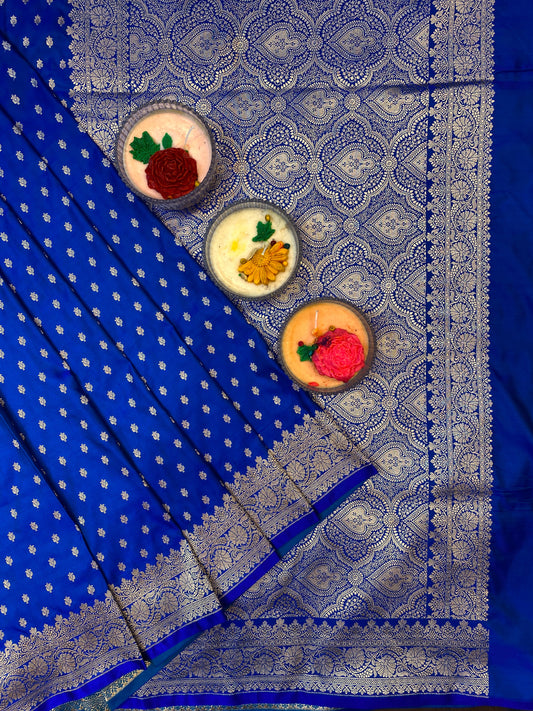Indigo Blue Semi Mashru Katan Silk Saree, With Unstiched Blouse
