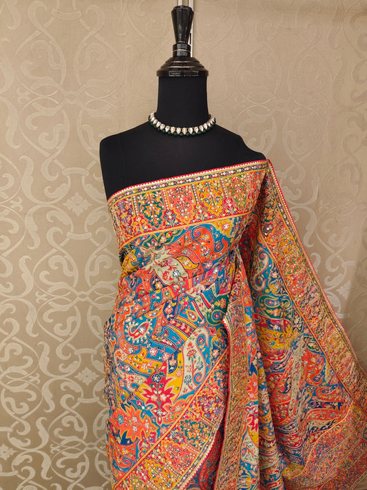 Multi Cocktail Satin Crepe Saree, With Unstiched Blouse