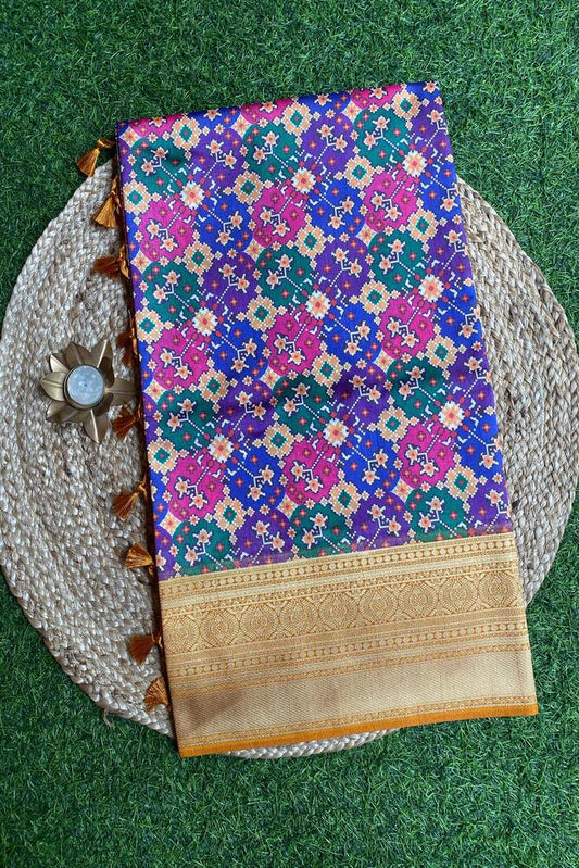 Multi Budget Friendly Katan Patola Saree, With Unstiched Blouse