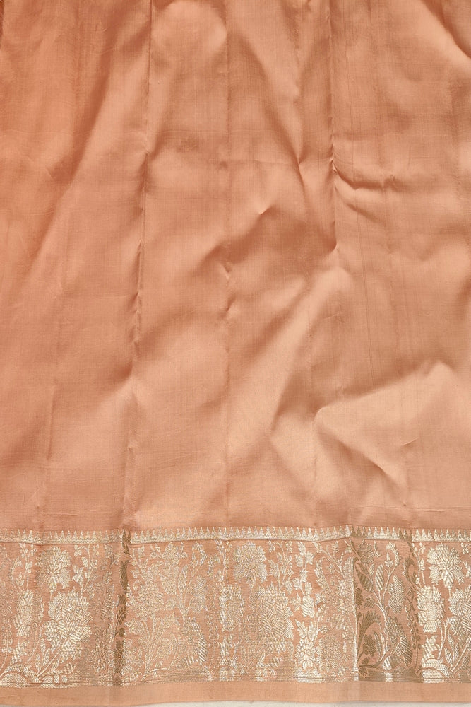 Peach Chiniya Silk Saree Hand Woven Butas, With Unstiched Blouse