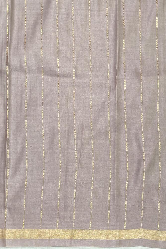 Grey Mashru Silk Banarasi Handloom Saree, With Unstiched Blouse