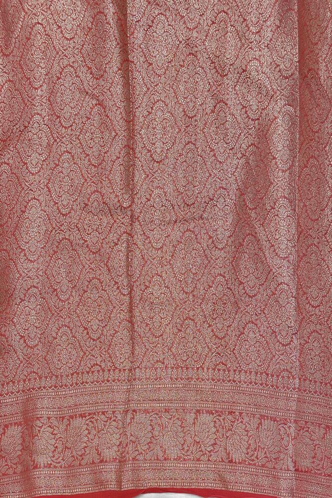 Red Linen Banarasi Saree With Unstiched Blouse