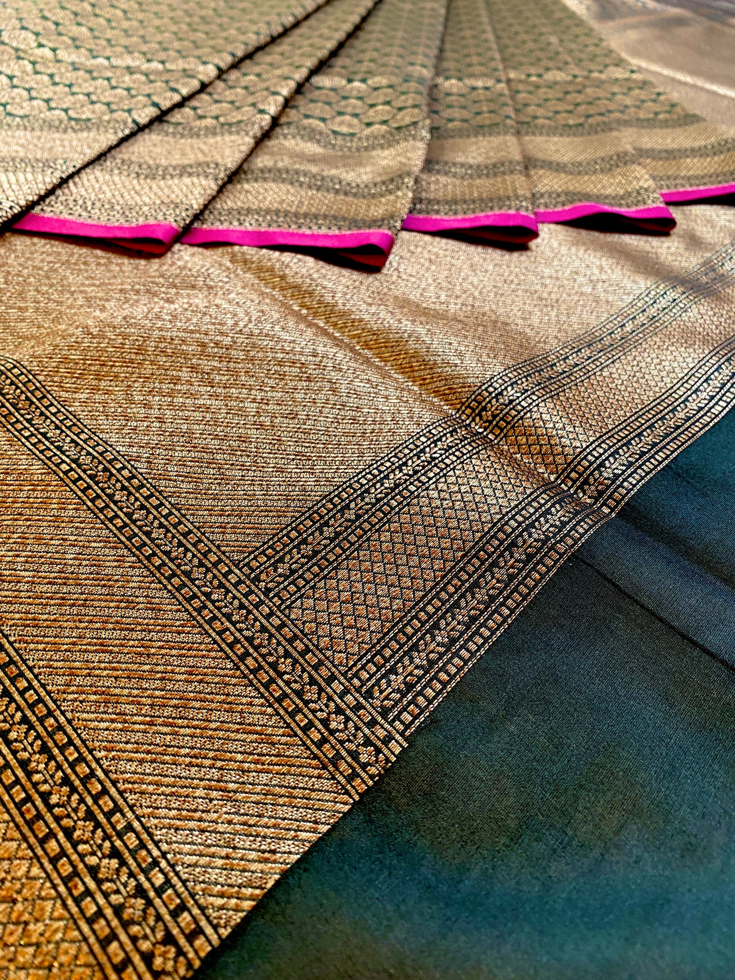 Black Semi Katan Brocade Silk Saree, With Unstiched Blouse