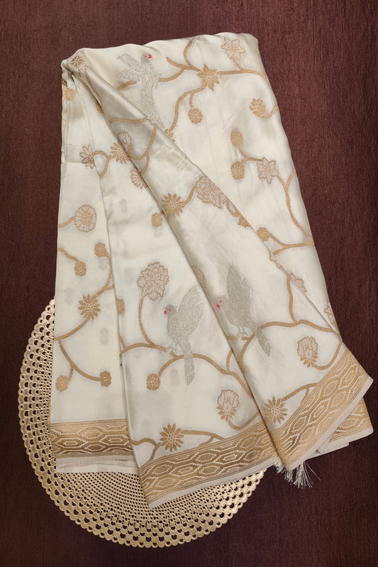 Off-White Semi Mashru Silk Sarees With Unstiched Blouse