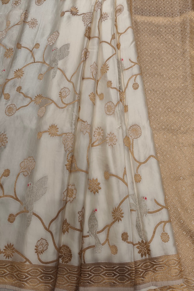 Off-White Semi Mashru Silk Sarees With Unstiched Blouse