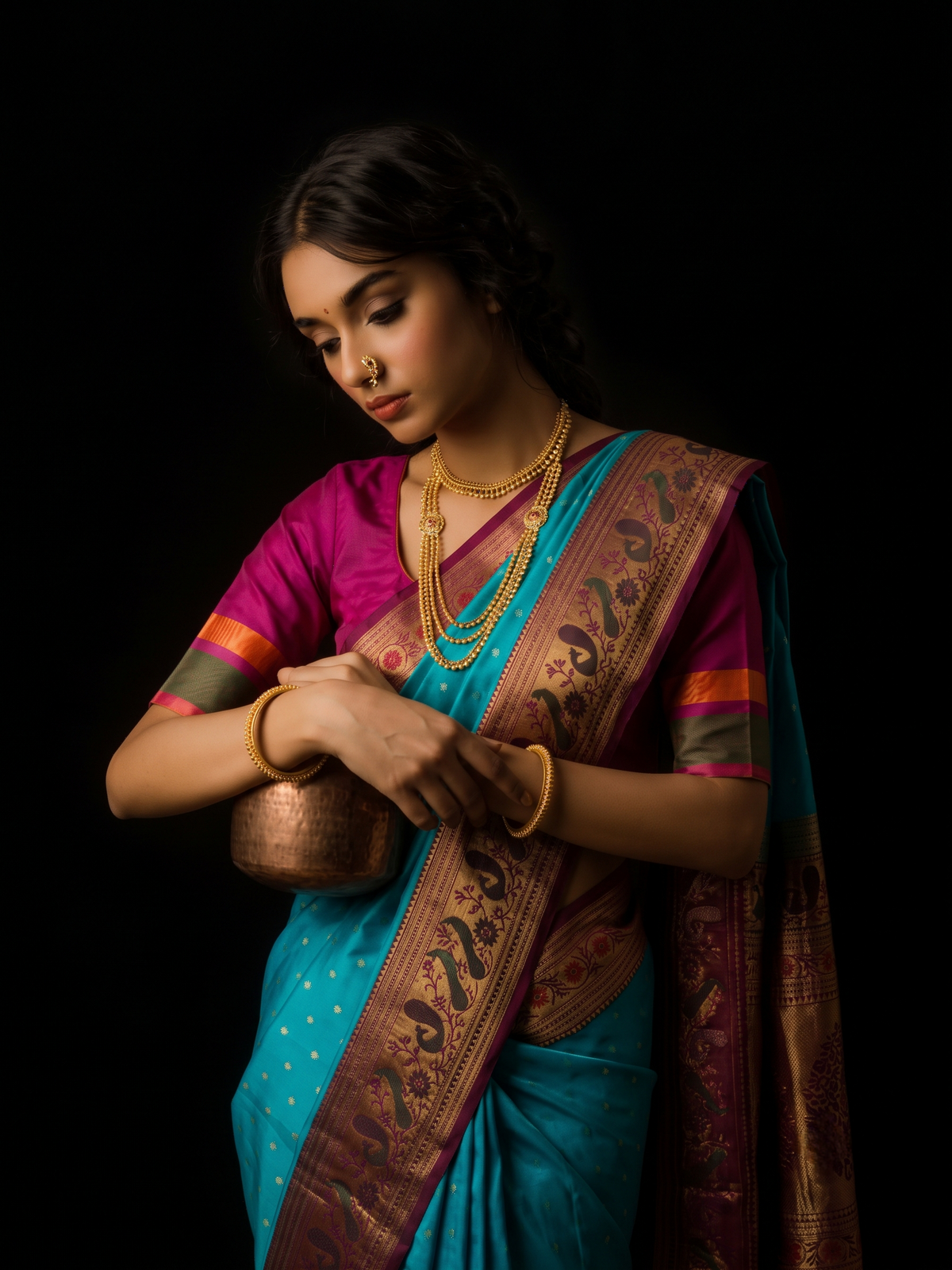 Aqua Blue Pure Kanjeevaram Silk Saree, With Unstiched Blouse