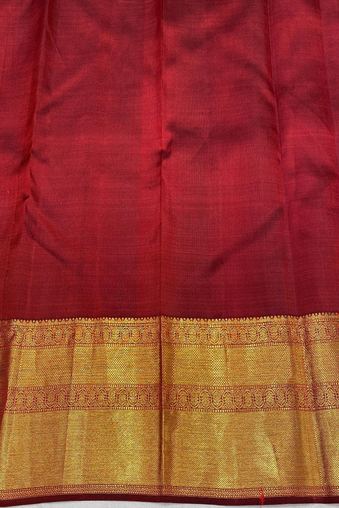 Golden Red Pure Kanjeevaram Silk Saree, With Unstiched Blouse