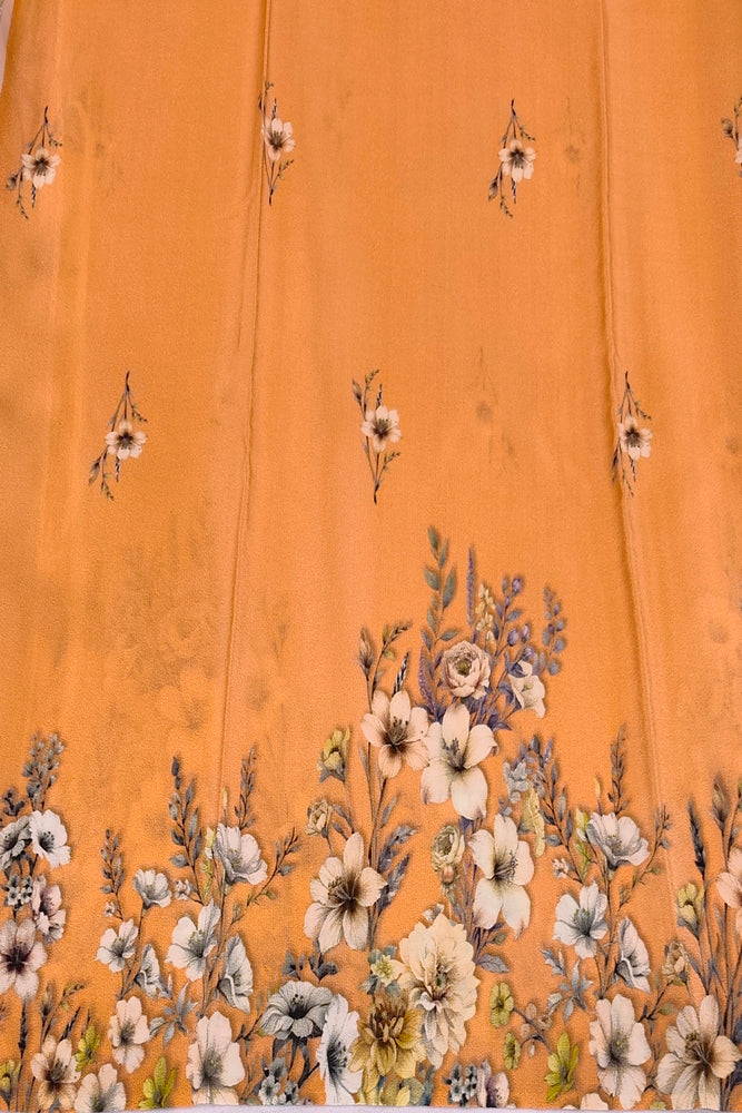 Peach Floral Printed Chiffon Saree, With Unstiched Blouse Piece