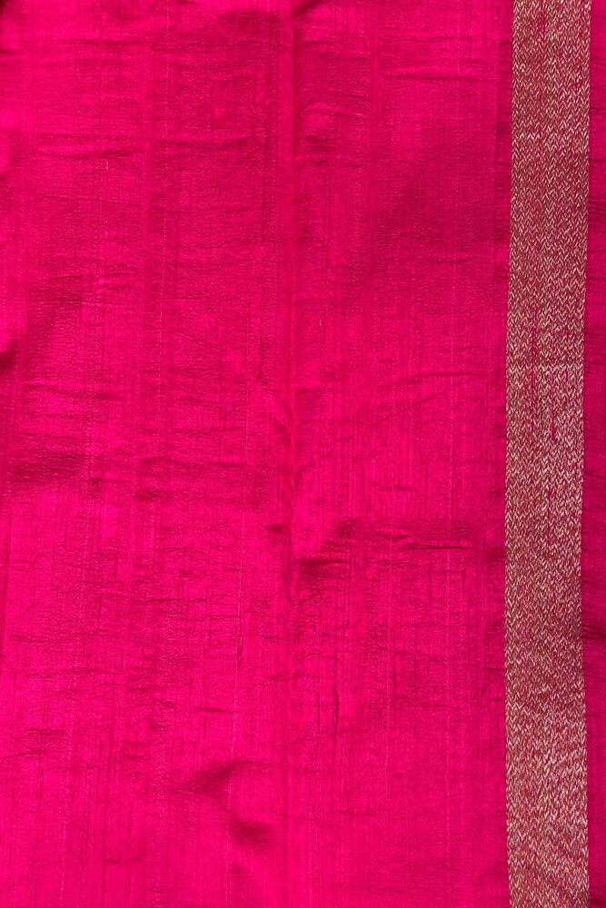 Off-White Pure Raw Tussar Banarasi Silk Saree, Hand Woven Motifs With Unstiched Blouse