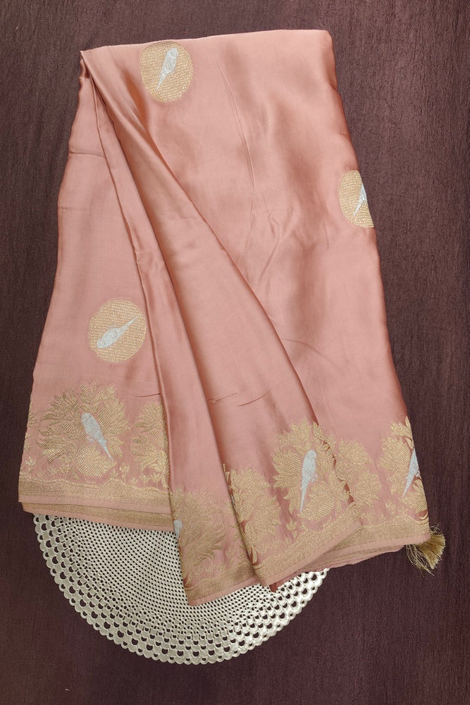 Peach Semi Mashru Silk Sarees With Unstiched Blouse