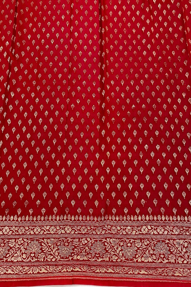Red Crepe Khaddi Banarasi Silk Saree With Unstiched Blouse