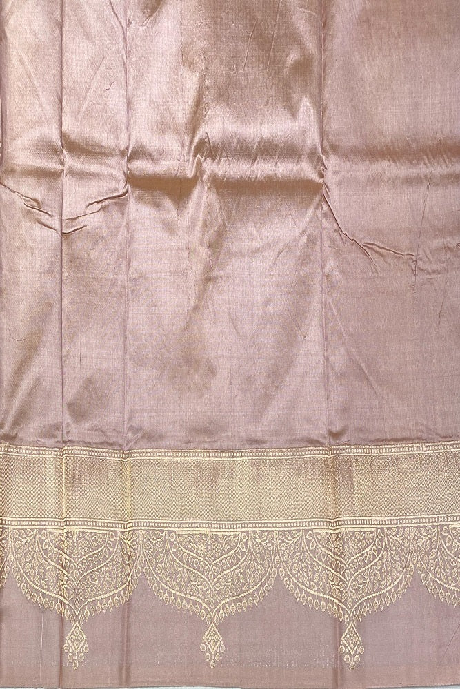 Golden Offwhite Katan Banarasi Saree Hand Woven Work, With Unstiched Blouse