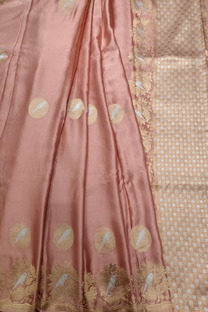Peach Semi Mashru Silk Sarees With Unstiched Blouse