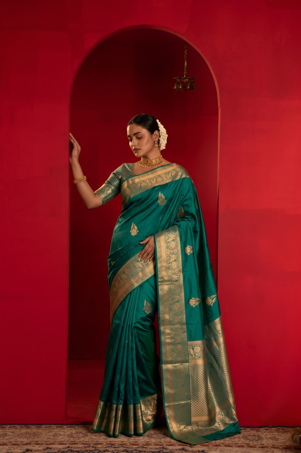 Bottle Green Pure Kanjeevaram Silk Saree, With Unstiched Blouse