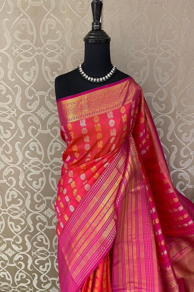 Rani Pure Kanjeevaram Silk Saree, With Unstiched Blouse