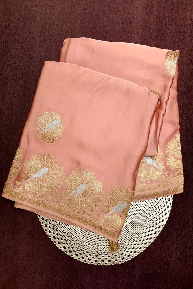 Peach Semi Mashru Silk Sarees With Unstiched Blouse
