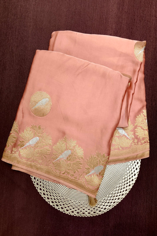 Peach Semi Mashru Silk Sarees With Unstiched Blouse