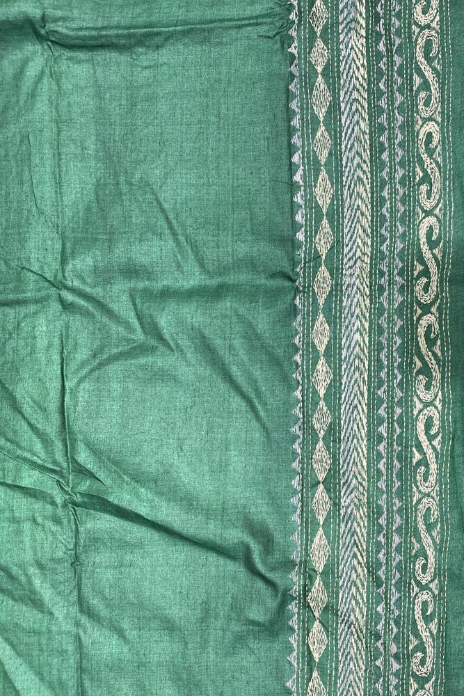 Light Violet Tussar Embroidery Saree With Kantha Work Border, With Unstitched Blouse