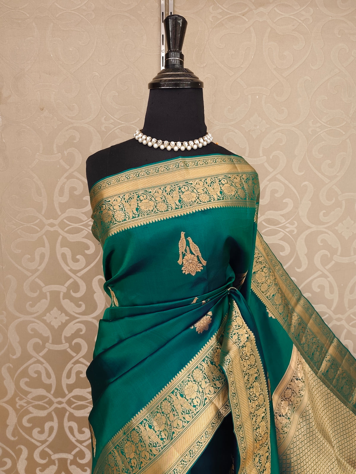 Bottle Green Pure Kanjeevaram Silk Saree, With Unstiched Blouse