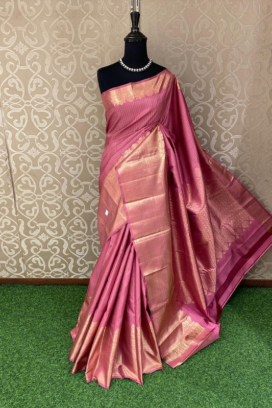 Pink Pure Kanjeevaram Silk Saree, With Unstiched Blouse