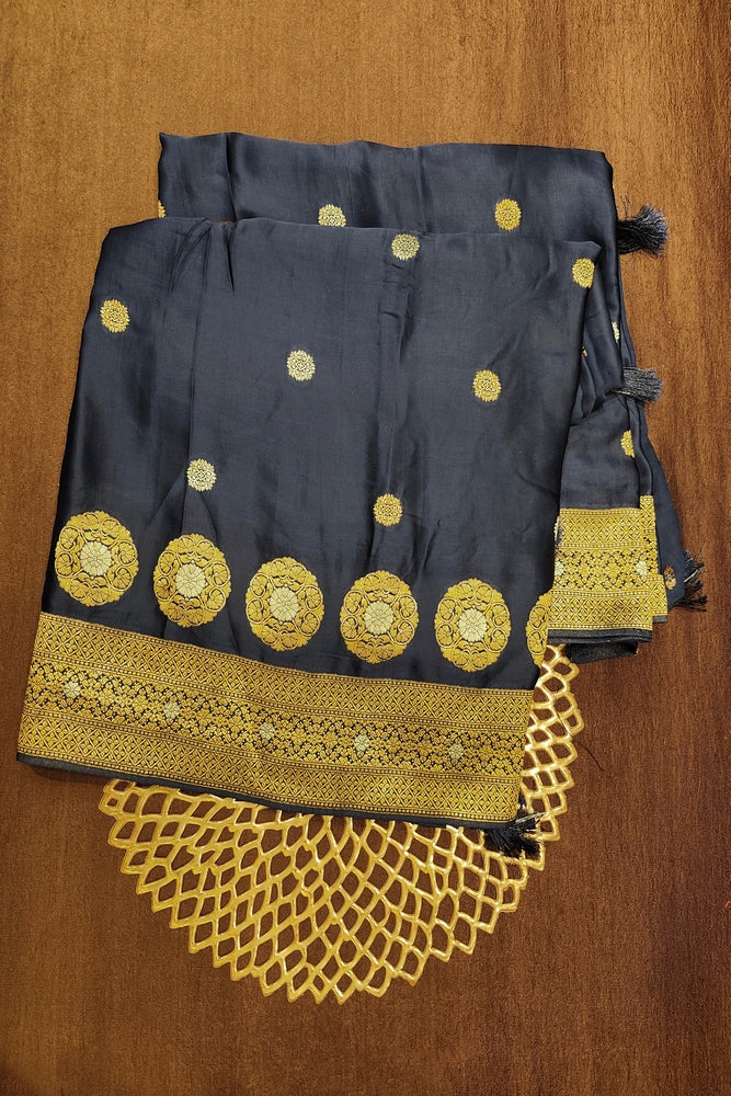 Navy Blue Semi Mashru Silk Sarees With Unstiched Blouse
