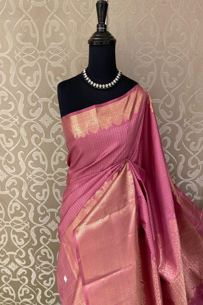 Pink Pure Kanjeevaram Silk Saree, With Unstiched Blouse
