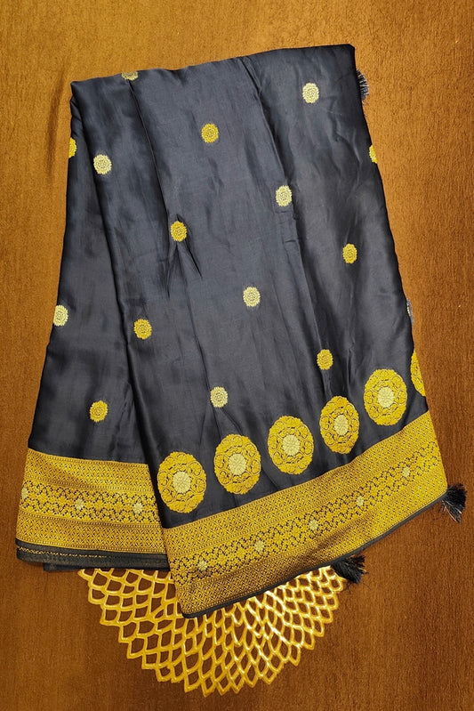 Navy Blue Semi Mashru Silk Sarees With Unstiched Blouse