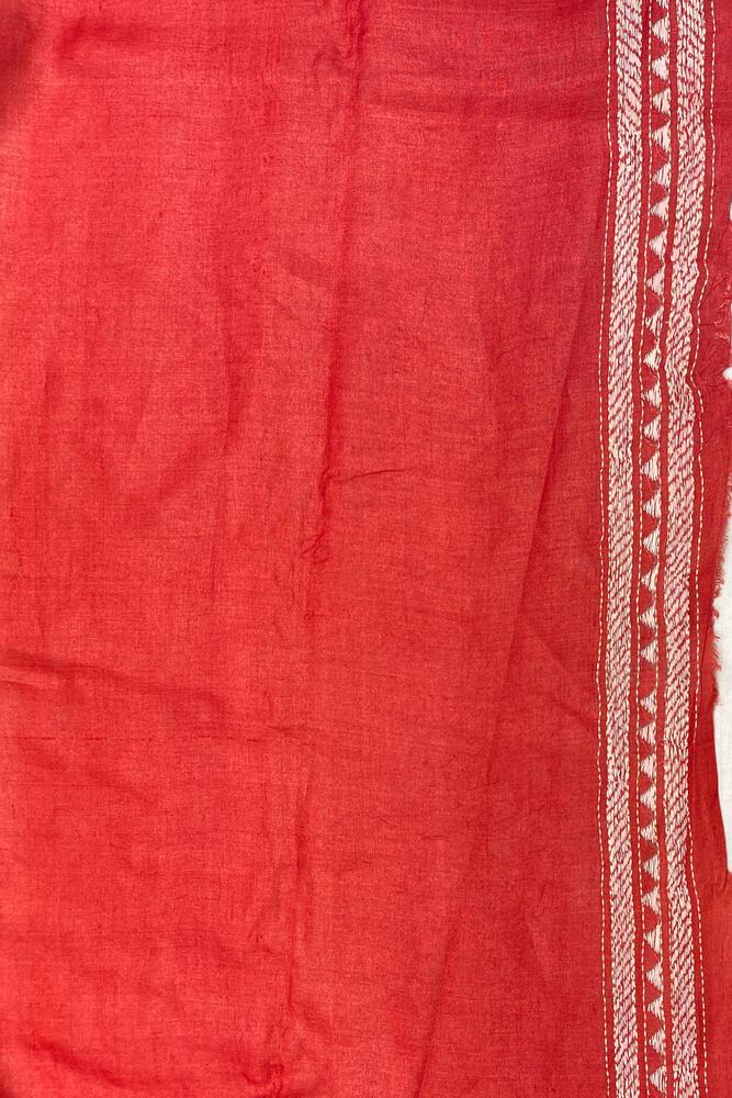 Red Tussar Embroidery Saree With Kantha Work Border, With Unstitched Blouse