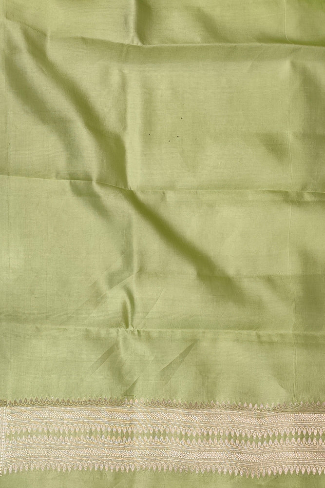 Pista Green Chiniya Silk Saree Hand Woven Butas, With Unstiched Blouse
