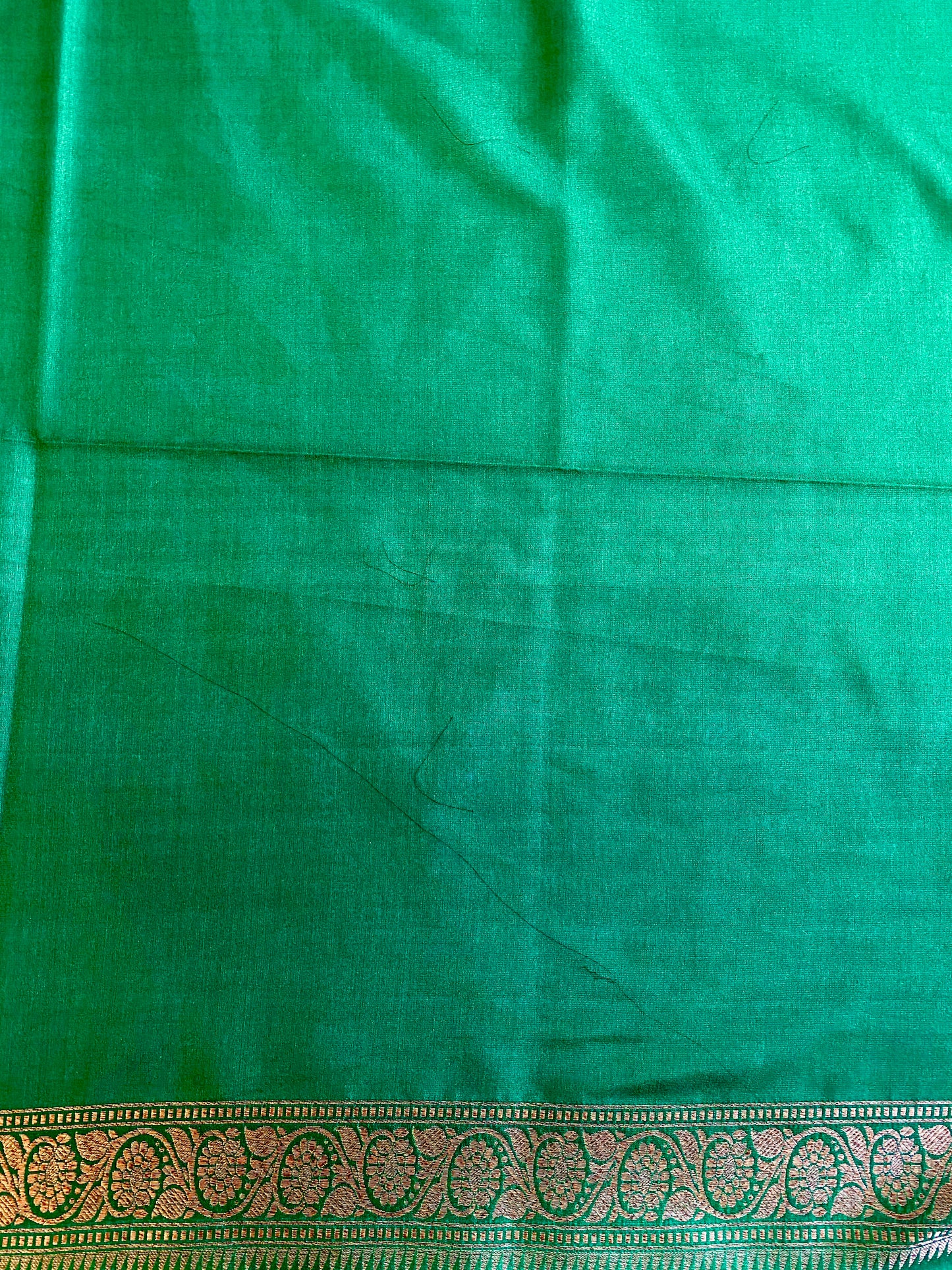 Deep Green Semi Katan Brocade Silk Saree, With Unstiched Blouse
