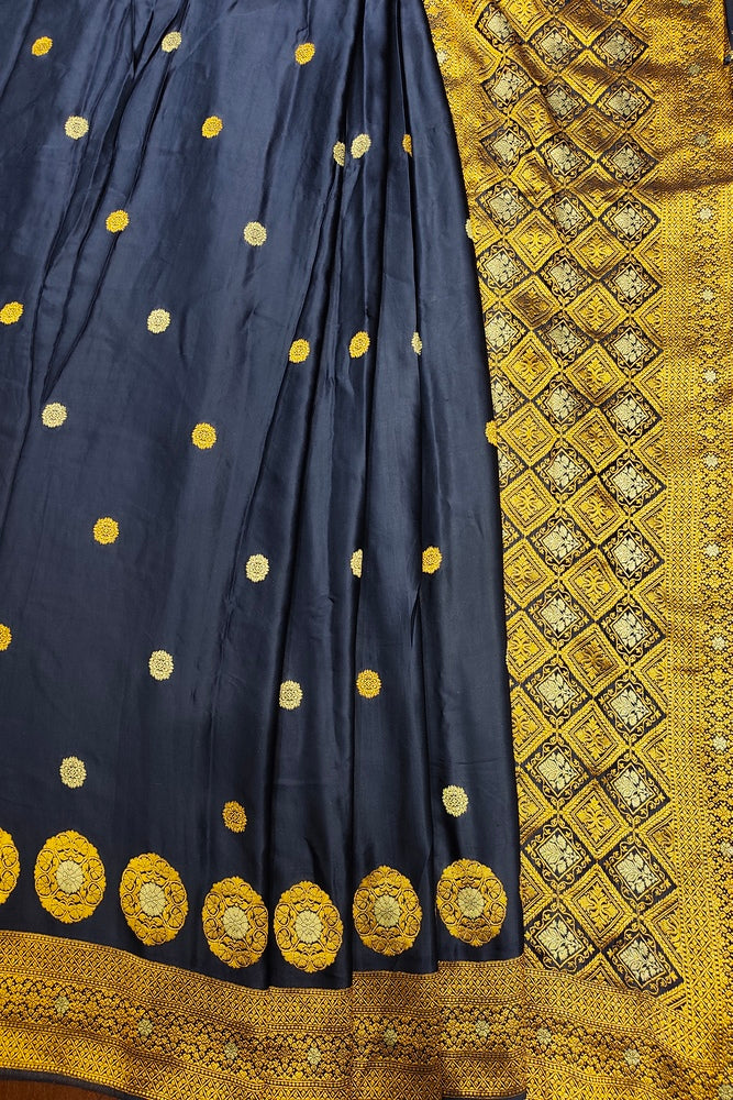 Navy Blue Semi Mashru Silk Sarees With Unstiched Blouse