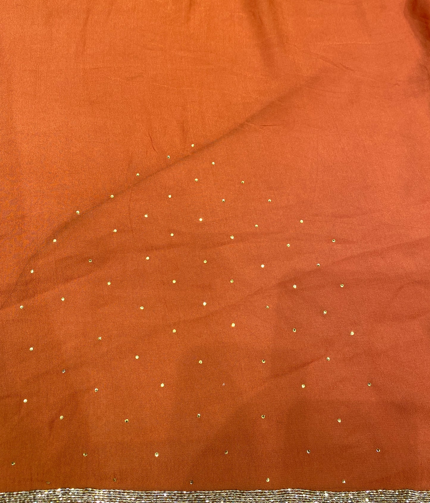 Dusty Orange Georgette Saree With Kashmiri Embroidery Work, With Unstiched Blouse