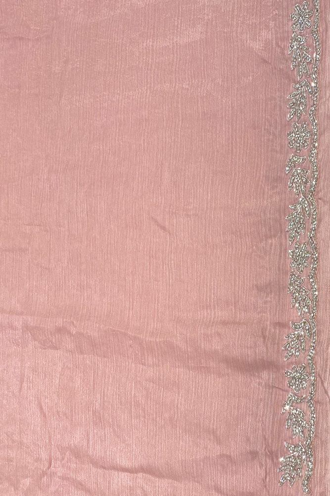 Pink Crepe Silk Saree With Embroidery Work, With Unstitched Blouse