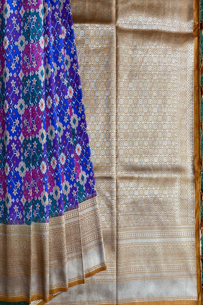 Multi Budget Friendly Katan Patola Saree, With Unstiched Blouse