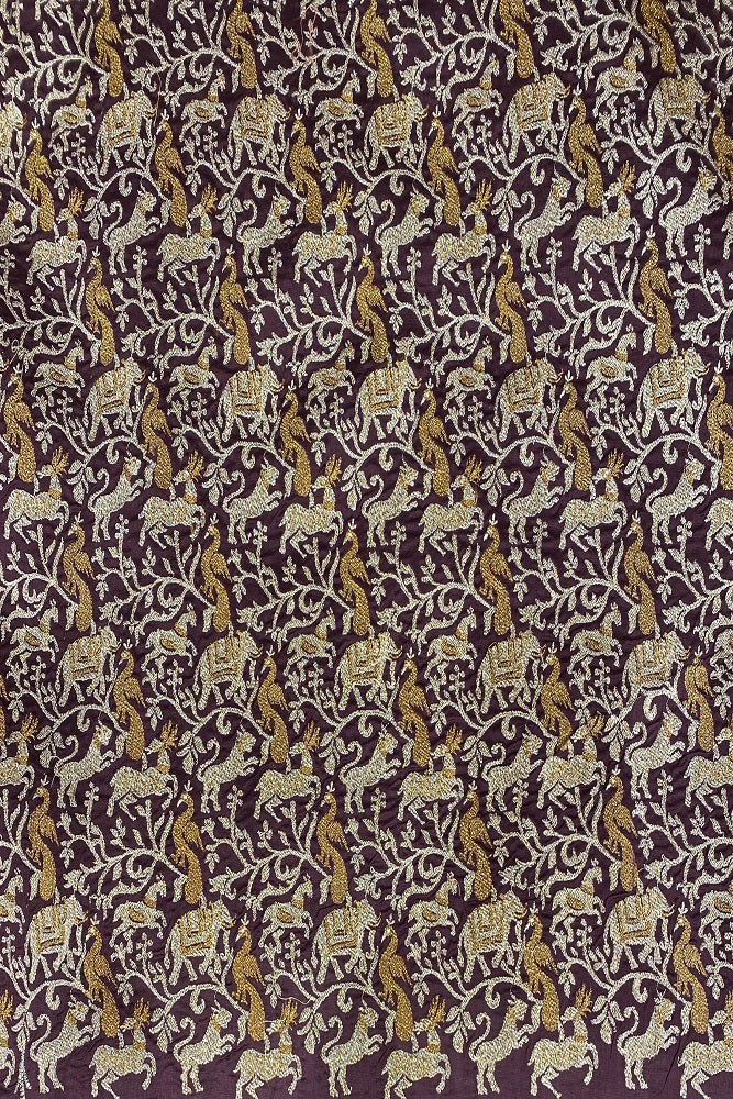 Deep Purple Organza Printed Saree With Pita Zari Border, With Unstiched Blouse