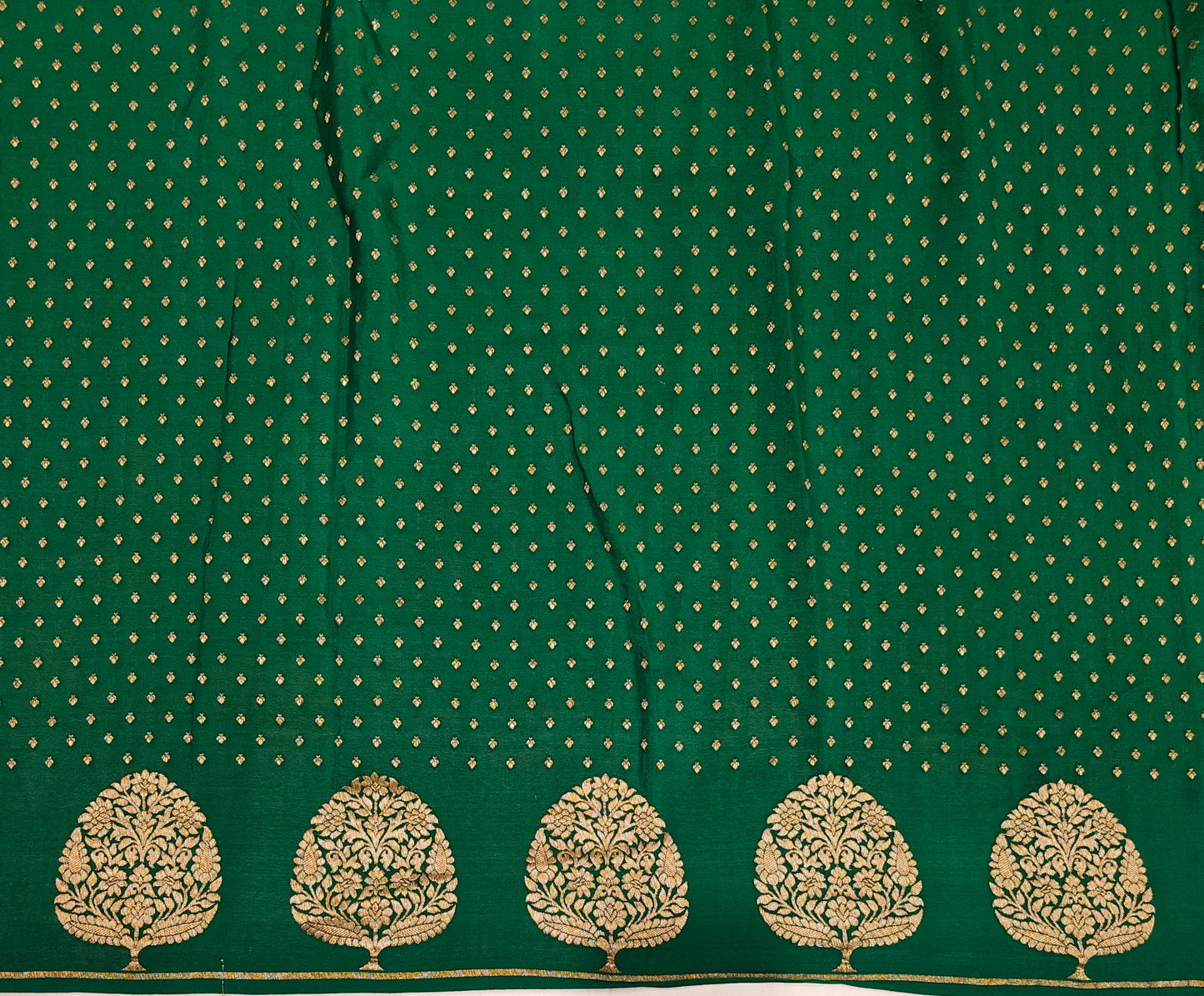 Deep Green Mysore Crepe Silk Banarasi Saree, With Unstiched Blouse