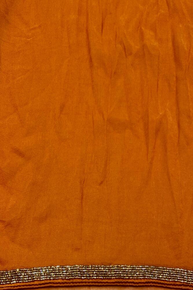 Saffron Georgette Saree With Kashmiri Work, With Unstiched Blouse