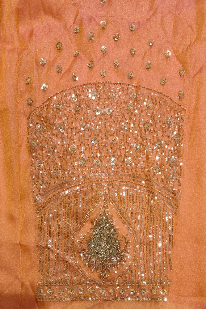 Golden Orange Soft Tissue Organza Silk Embroidery Saree, With Unstiched Blouse