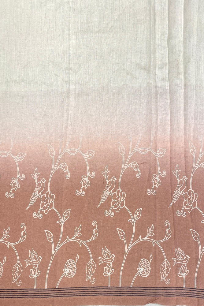 Off-White & Pink Organza Silk Embroidery Saree, With Unstiched Blouse