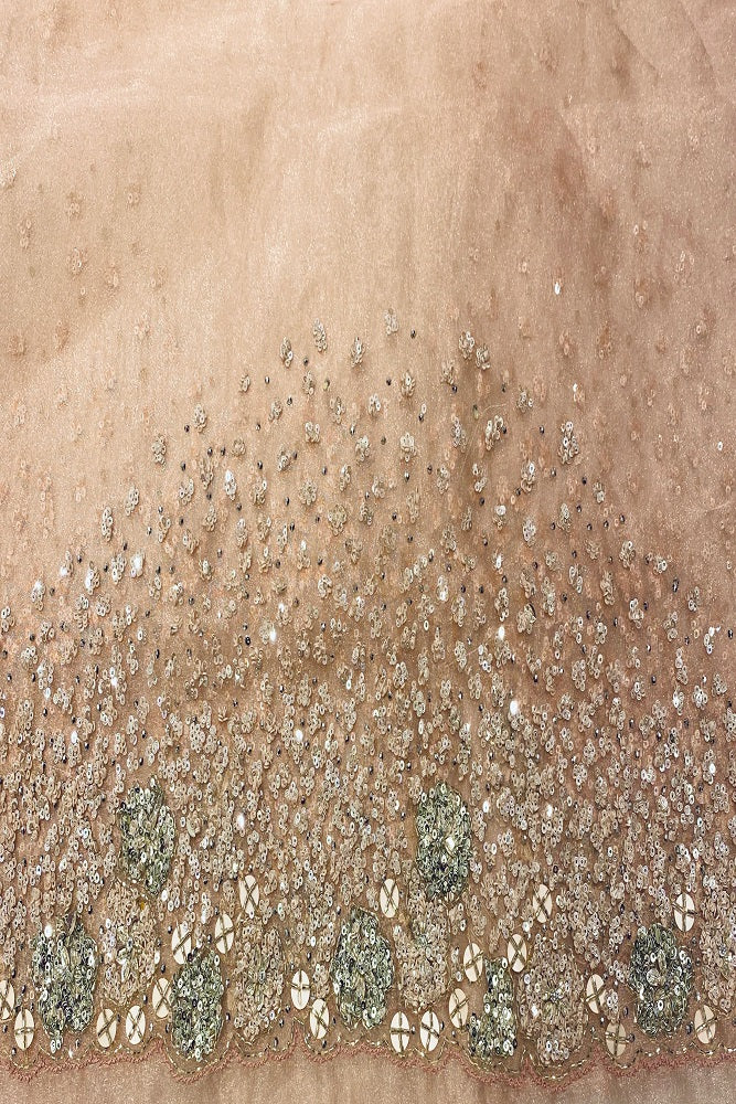 Peach Organza Silk Saree With Sequence Work, With Unstiched Blouse