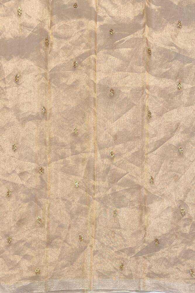 Off-White silk organza saree with embroidery and unstiched blouse, perfect for party wear by Saarang Sarees